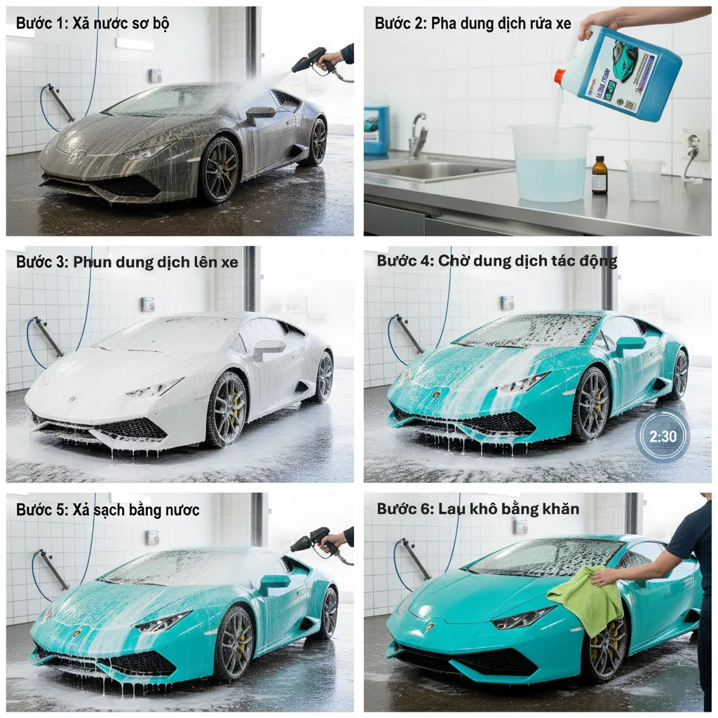 hướng dẫn 6 bước rửa xe với dung dịch rửa xe không chạm