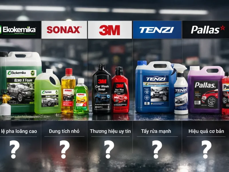 So sánh các dung dịch rửa xe cho garage: Ekokemika, Sonax, 3M, Pallas, Tenzi